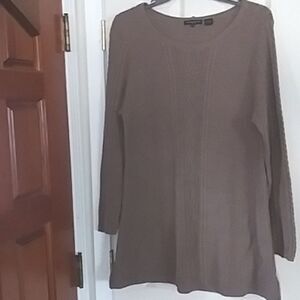 Cable Knit 100% Cotton Long Sweater by Jeanne Pierre Woman Tan